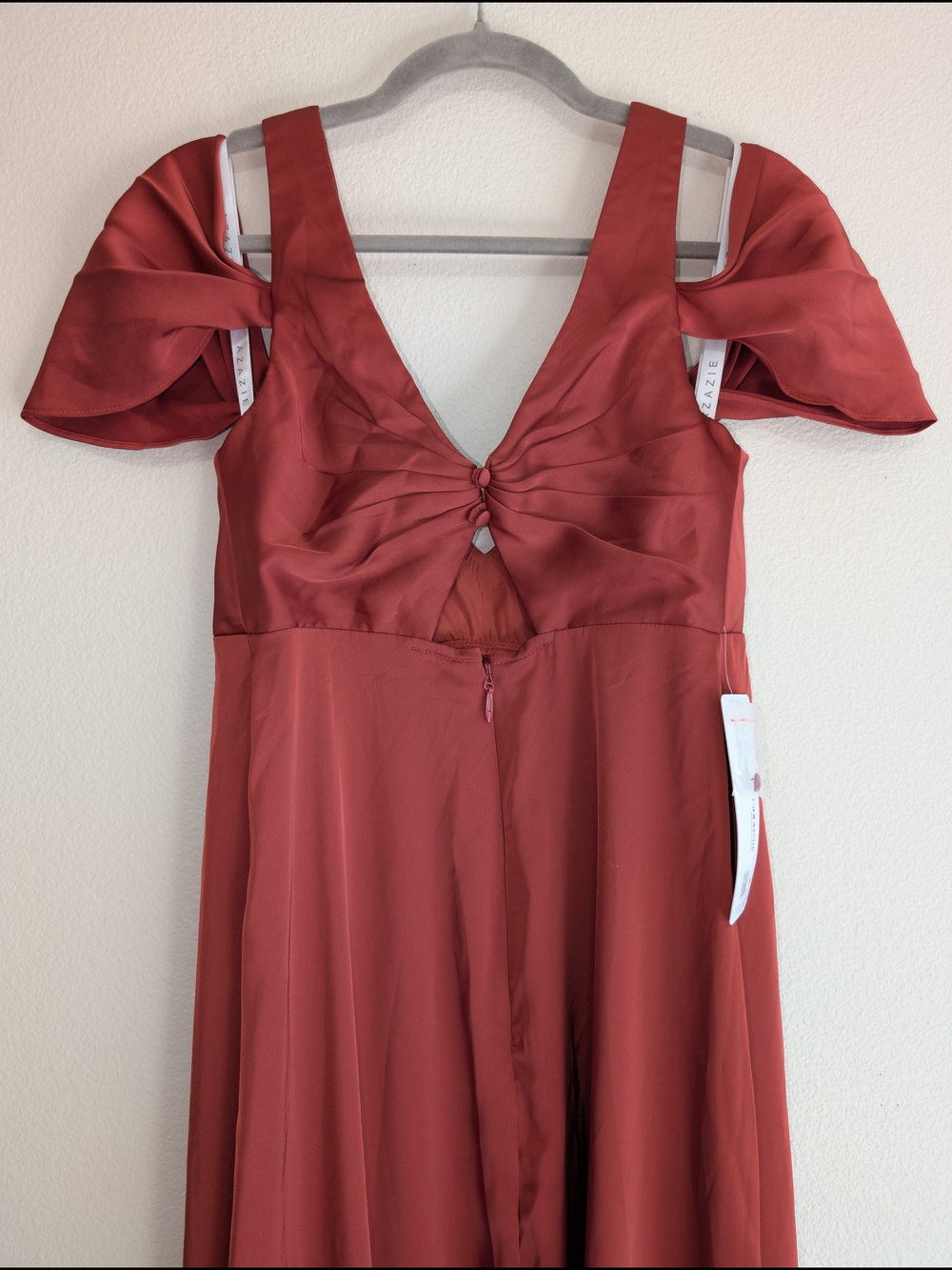 NWT Azazie Maternity Off-The-Shouler Stretch Satin Dress Size 6 - Picture 9 of 15